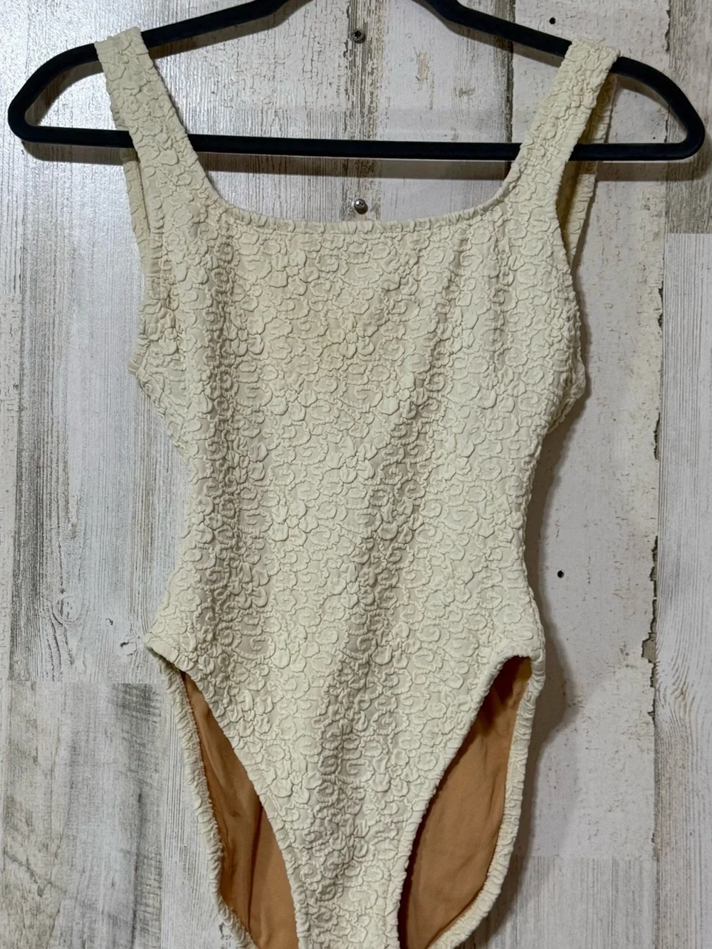 Vintage Daffy Swimwear Cream Textured Slim Fit One-Piece Swimsuit